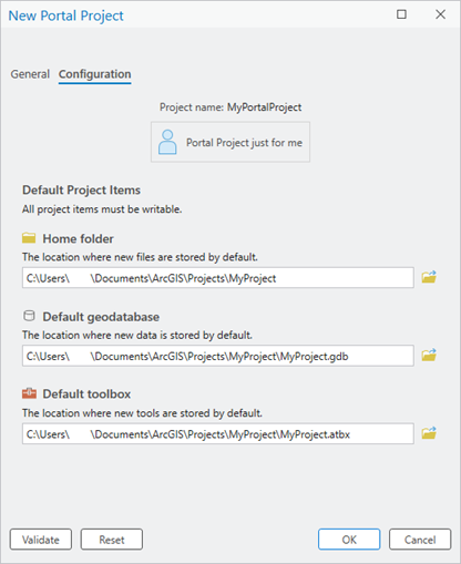 Configuration tab on the New Portal Project dialog box Configuration tab on the New Portal Project dialog box