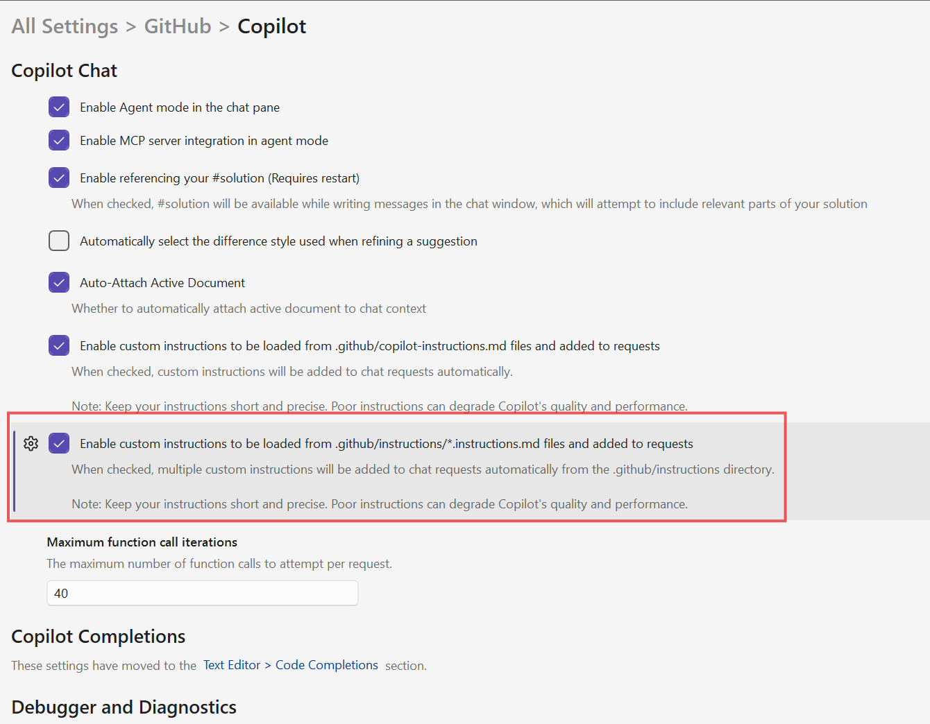 Set Copilot options in Visual Studio Copilot Options