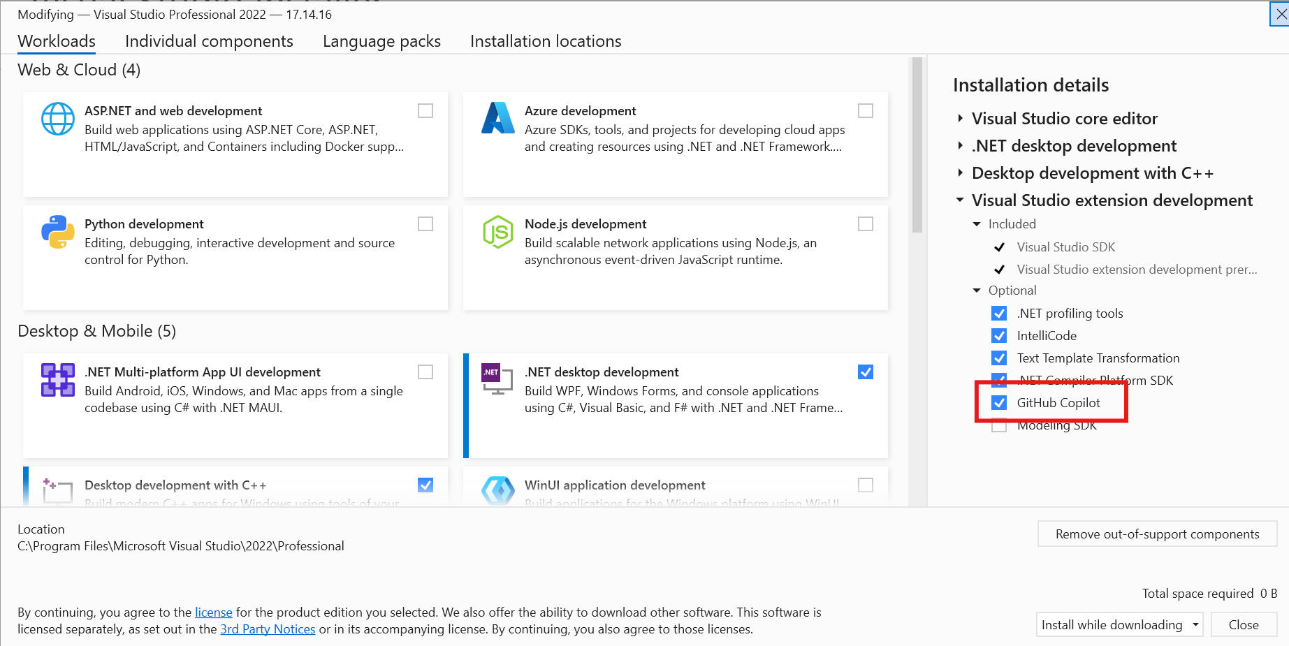 Install Copilot for Visual Studio lineCallOut