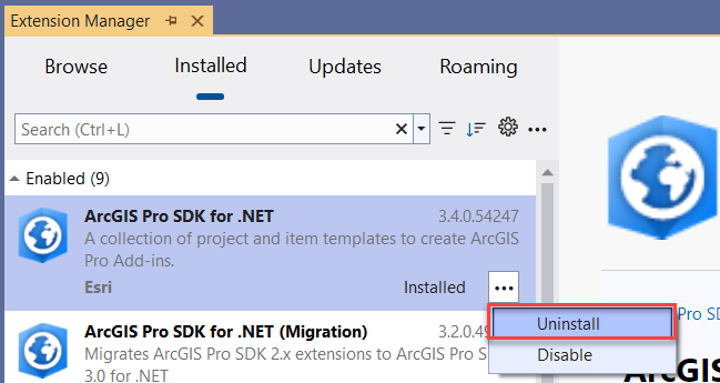 Uninstall ArcGIS Pro SDK vsix-uninstall.png