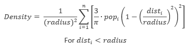 The predicted density at a new x,y location formula The predicted density at a new x,y location formula