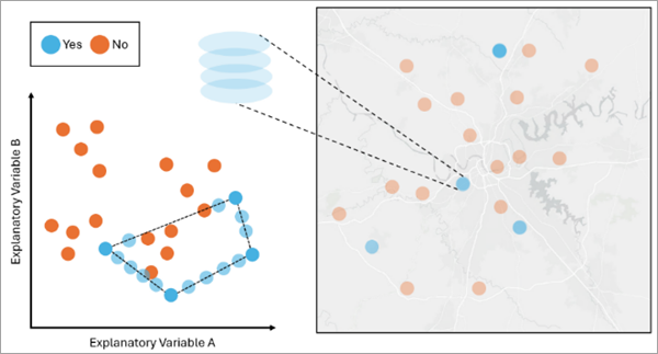 A chart and map demonstrating SMOTE oversampling A chart and map demonstrating SMOTE oversampling
