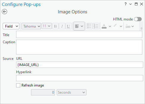 Image options in the Configure Pop-ups pane Image options in the Configure Pop-ups pane