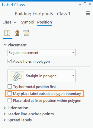 Label Class pane with position settings