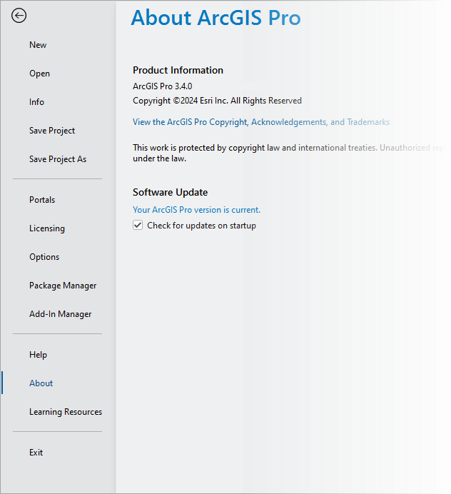 ArcGIS Pro Settings page