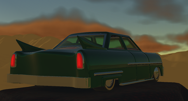 Image of a car with lit tail lights, translucent windows, and reflection Image of a car with lit tail lights, translucent windows, and reflection