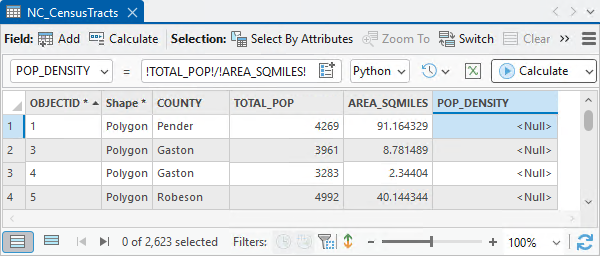 Calculate Field toolbar in a table view Calculate Field toolbar in a table view