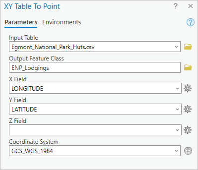 XY Table To Point window