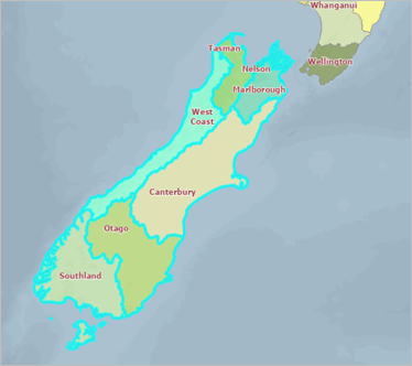 Regions on South Island selected on map Regions on South Island selected on map