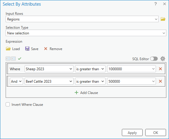 Select By Attributes dialog box Select By Attributes dialog box