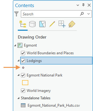 The symbol for the Lodgings layer as it appears in the Contents pane.
