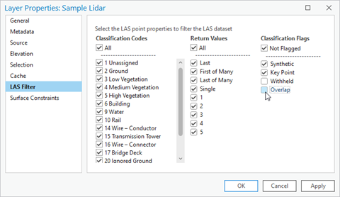 LAS dataset Layer Properties dialog box