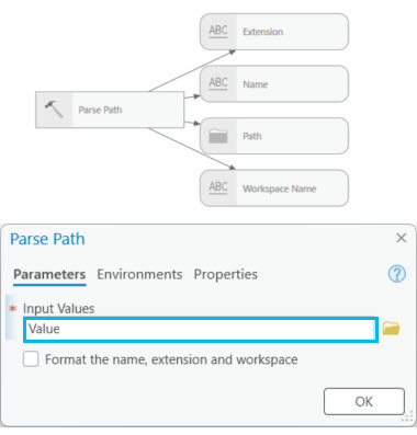 Parse Path tool dialog box Parse Path tool dialog box