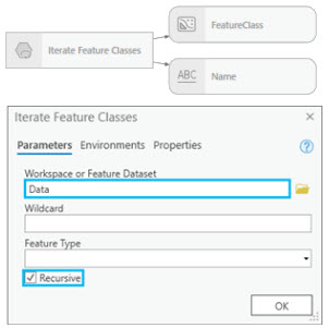 Iterate Feature Classes dialog box Iterate Feature Classes dialog box