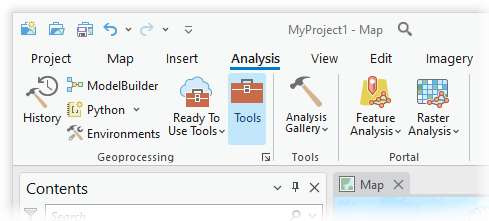 Geoprocessing tools on the Analysis tab