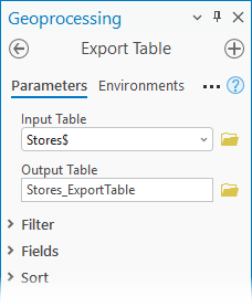 The Input and Output Table parameters for the Export Table geoprocessing tool The Input and Output Table parameters for the Export Table geoprocessing tool