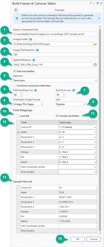 Build Frames & Cameras Tables tool Build Frames & Cameras Tables tool