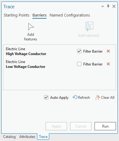 Trace pane with Barriers tab active