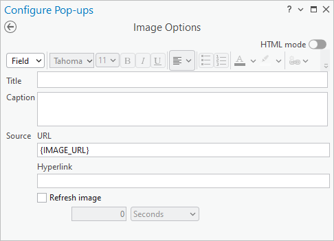 Image options in the Configure Pop-ups pane