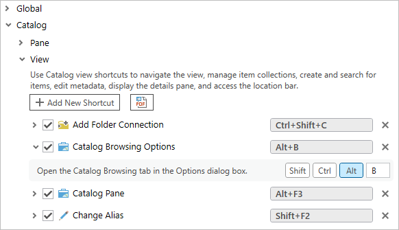 Catalog view shortcuts