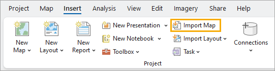 The ArcGIS Pro ribbon showing the Import Map command.