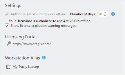 Authorize ArcGIS Pro to work offline setting