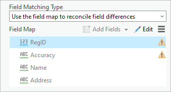 Field Map area of Append tool with default settings