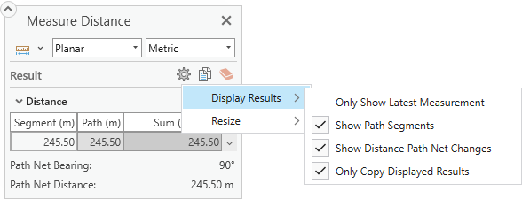 Measure tool overlay showing options for displaying results