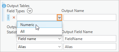 Field Types drop-down list with Numeric option indicated