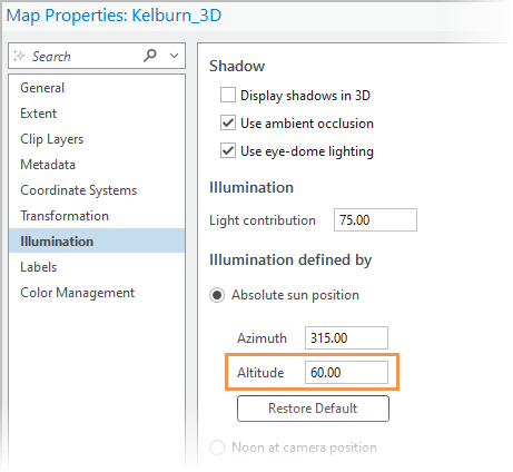 Illumination tab on the Map Properties dialog box