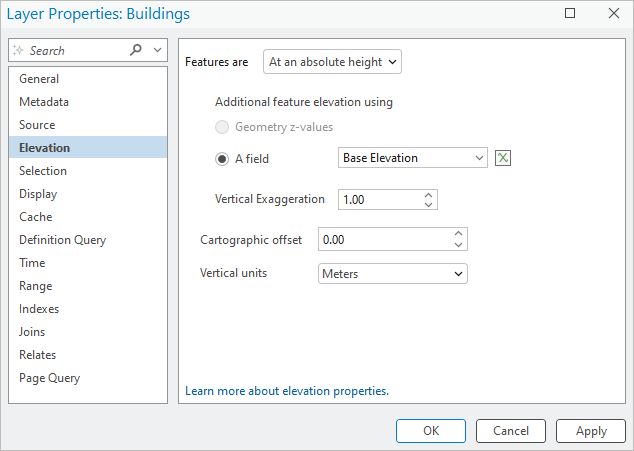 Layer Properties dialog box for the Buildings layer