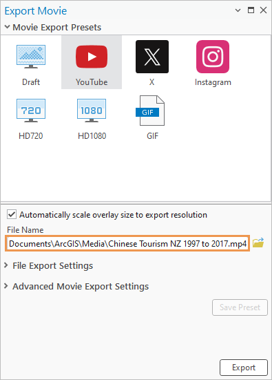 Export Movie pane