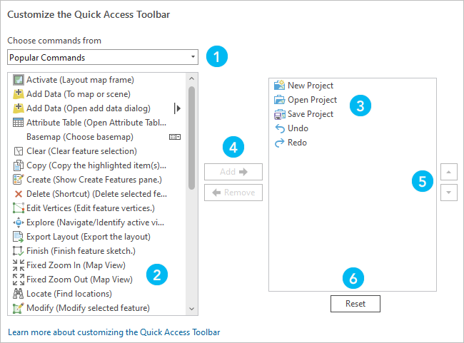Quick Access Toolbar options