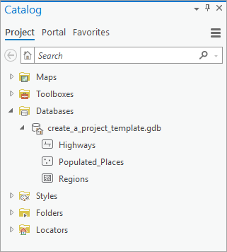 Contents of project geodatabase in Catalog pane