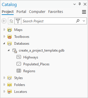 Contents of project geodatabase in Catalog pane