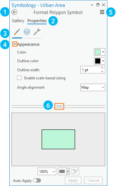 Symbology pane with marked pane controls