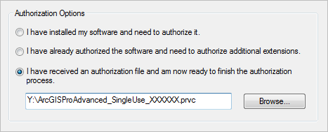 A license file is specified on the Authorization Options page.
