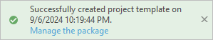 Success message with link to manage the package