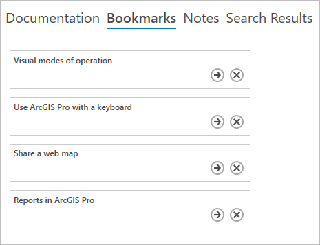 Bookmarks tab displaying several bookmarked topics