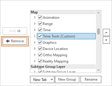 Group selected for removal from a custom tab
