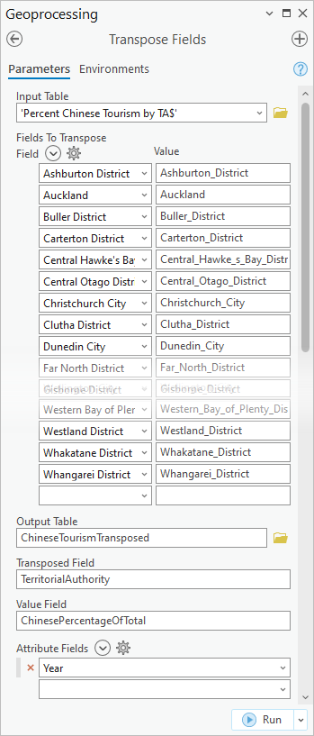 Transpose Fields tool with all parameters specified