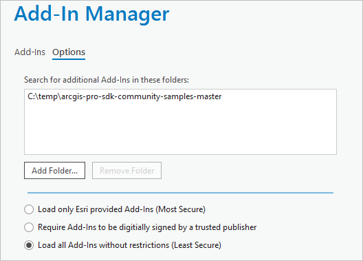 Well-known folder on Options tab of Add-In Manager
