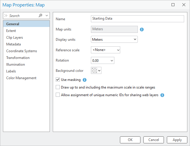 Map Properties dialog box