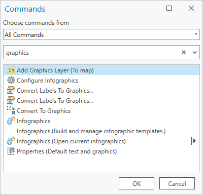 Commands dialog box with a command selected