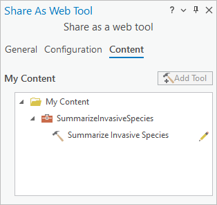 Content tab on the Share As Web Tool pane