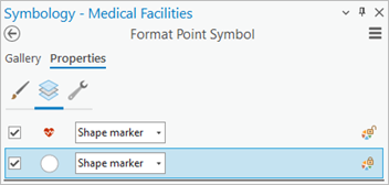 Layers tab of the Symbology pane with symbol layers for the Hospital symbol