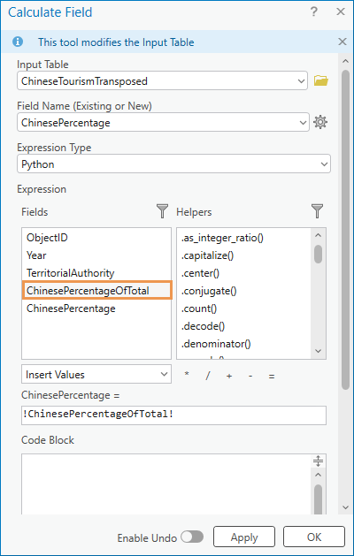 Calculate Field settings