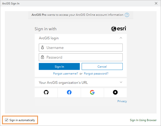 ArcGIS Pro sign-in prompt