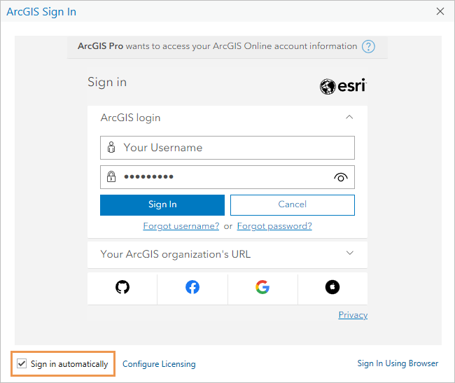 ArcGIS Pro sign-in prompt