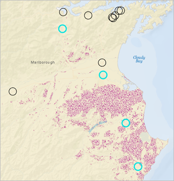 Selected buffers on map